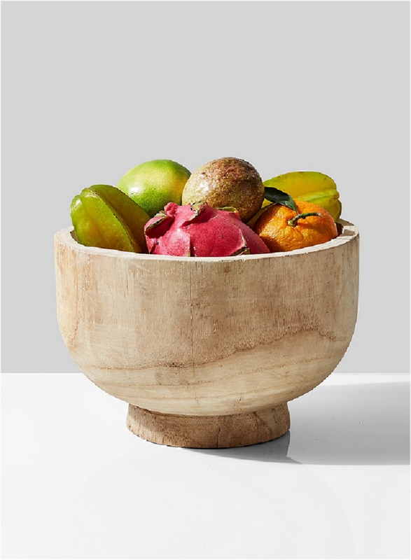 Decorative wooden bowl with fruits